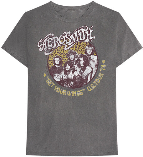 Aerosmith Get Your Wings US Tour 74 Cheetah Print Gray Unisex ShortSleeve T-shirt 2XL