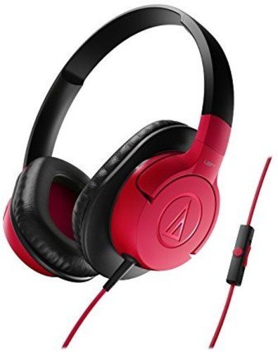 Audio Technica ATH-AX1ISRD - SonicFuel over-ear headphones with universal in-line mic, volume & track control for compatible smartphones, red