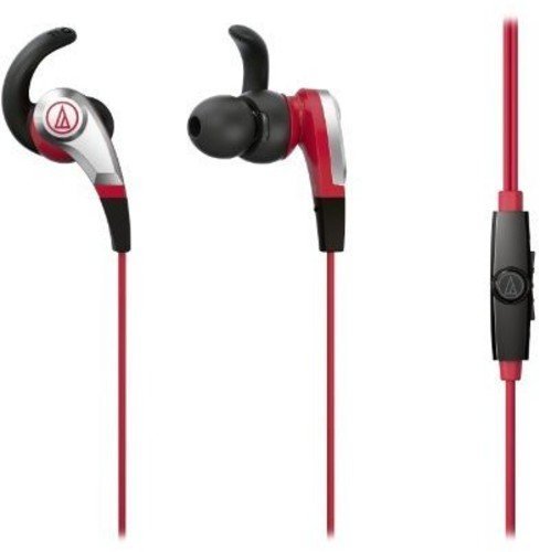Audio Technica ATH-CKX5ISRD - SonicFuel in-ear headphones with mic, volume and integrated controls for compatible smartphones; 360-degree rotating eartips, red