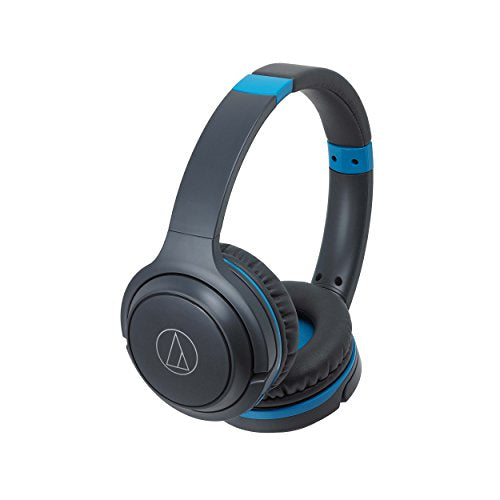 Audio-Technica ATH-S200BTGBL Bluetooth Wireless On-Ear Headphones with Built-In Mic & Controls, Gray/Blue