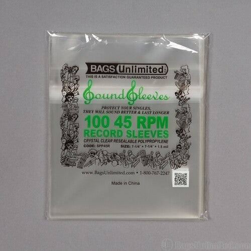 Bags Unlimited Bags Unlimited SPP45R - 7 IN 45 RPM Outer Record Sleeve - Resealable - 100 CNT