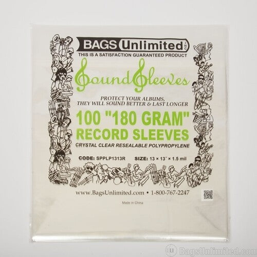 Bags Unlimited Bags Unlimited SPPLP1313R - 12 Inch 180G LP Jacket Sleeve - Resealable - 100 CNT