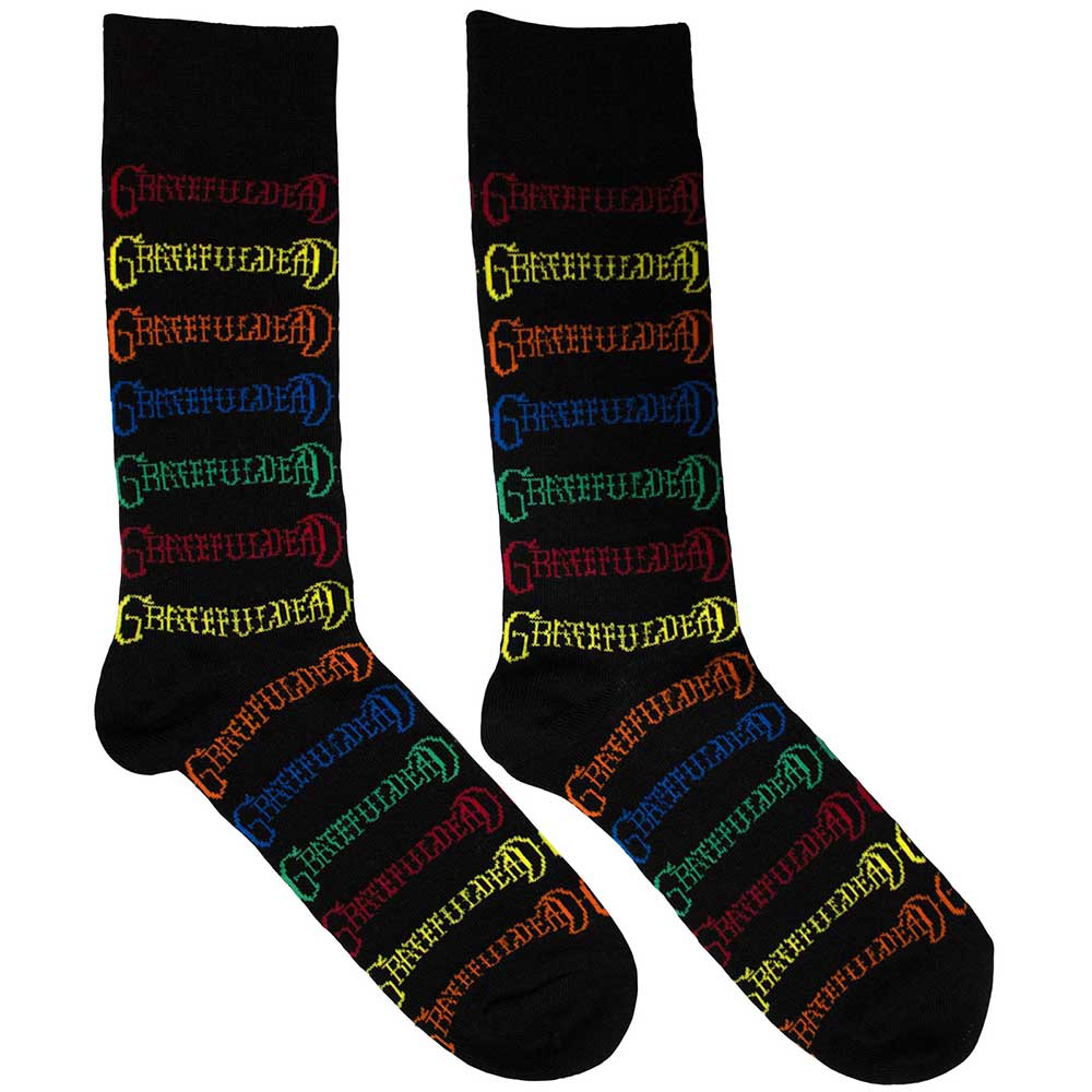 Grateful Dead Coloured Logos Pattern Black