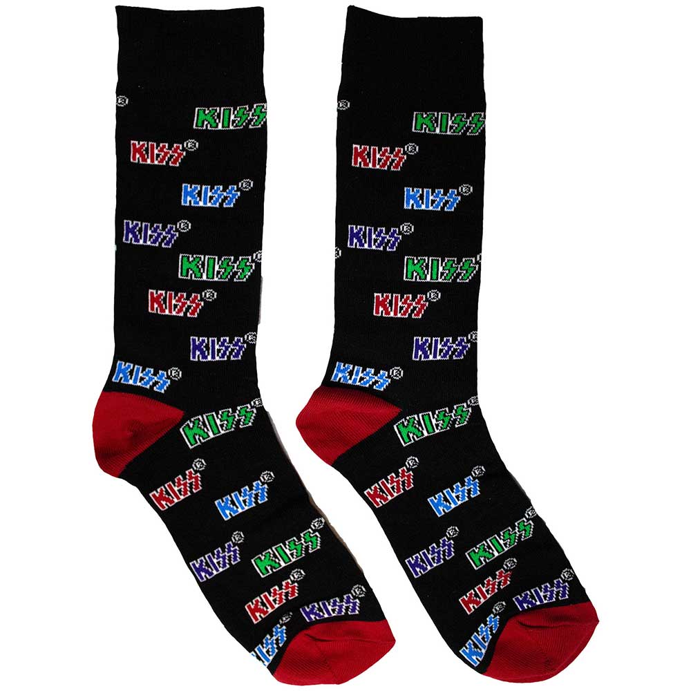 Kiss Coloured Logos Pattern Black