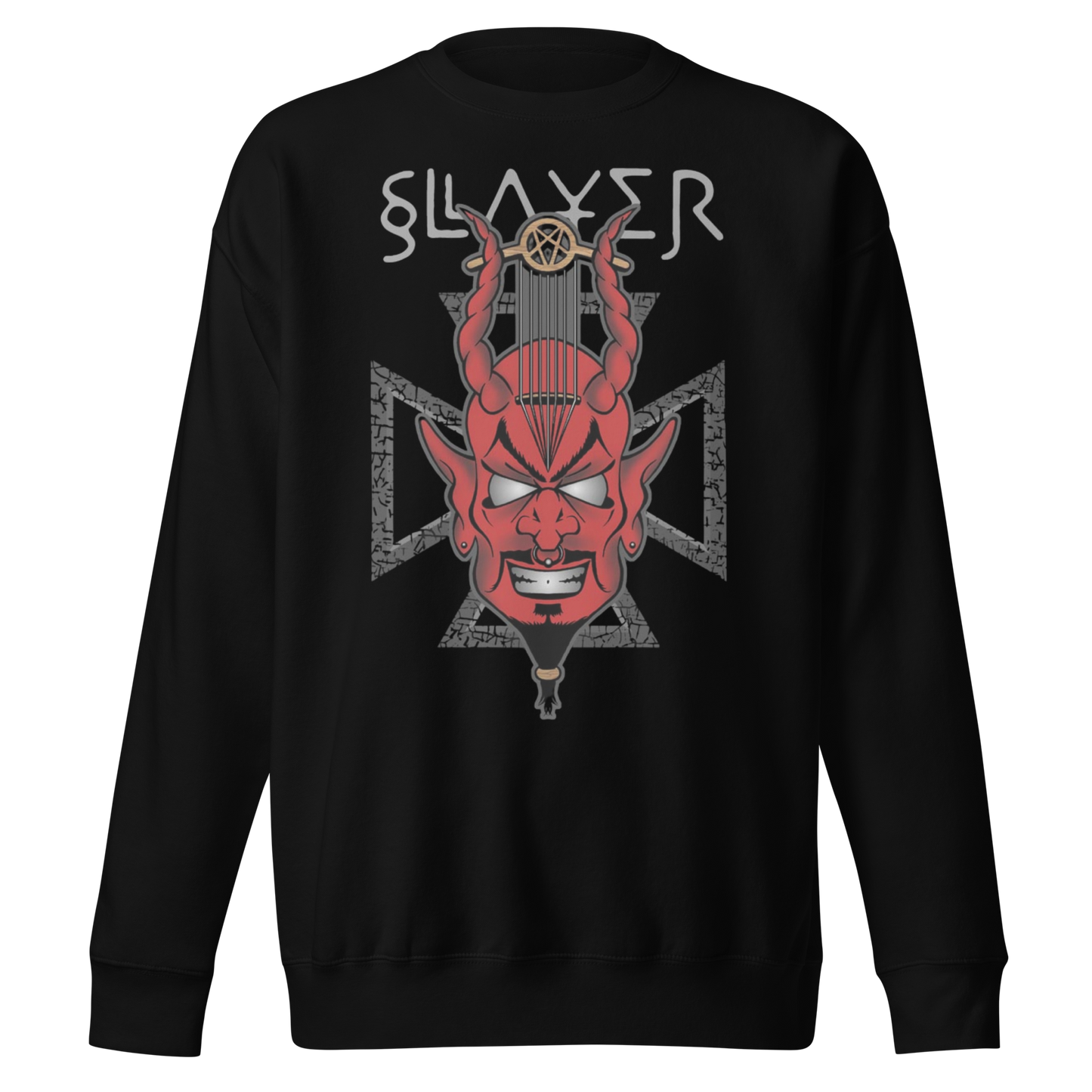 Stakes Slayer Devil's Horns Vintage Jumbo Print Sweatshirt Black