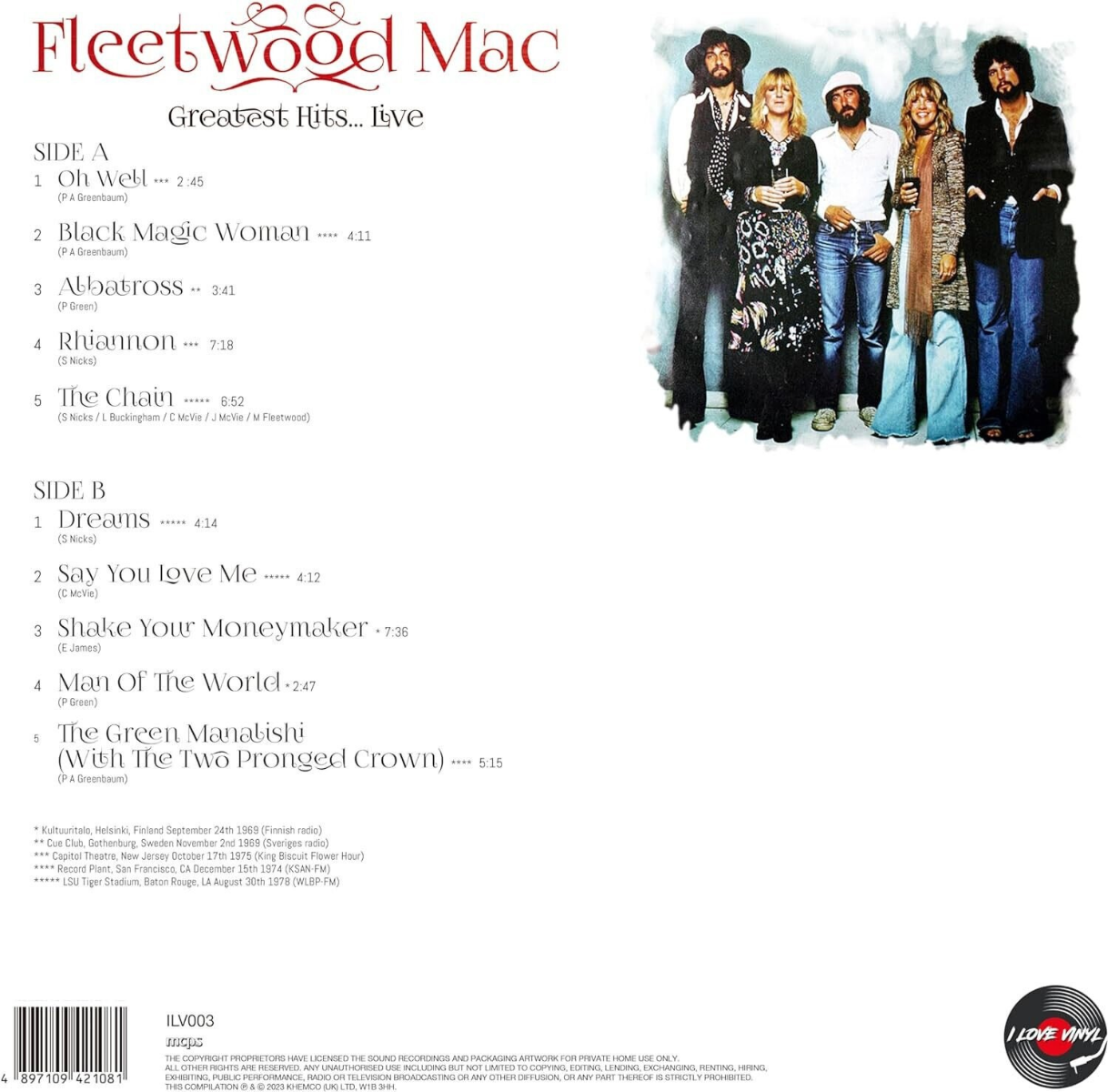 Fleetwood Mac Greatest Hits... Live: The Record Plant 1974 [Import]