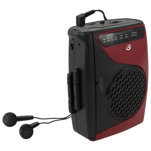 Jensen GPX CAS337 Portable Cassette Player with AM/FM Radio/Voice Record (Red, Black, Cassette Player)