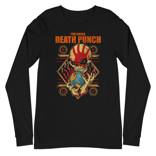 MerchMoment Five Finger Death Punch - Hand Skull Logo Long Sleeve T-Shirt Black