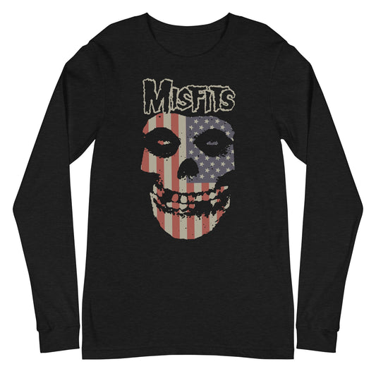 MerchMoment Misfits - USA Skull Long Sleeve T-Shirt Black