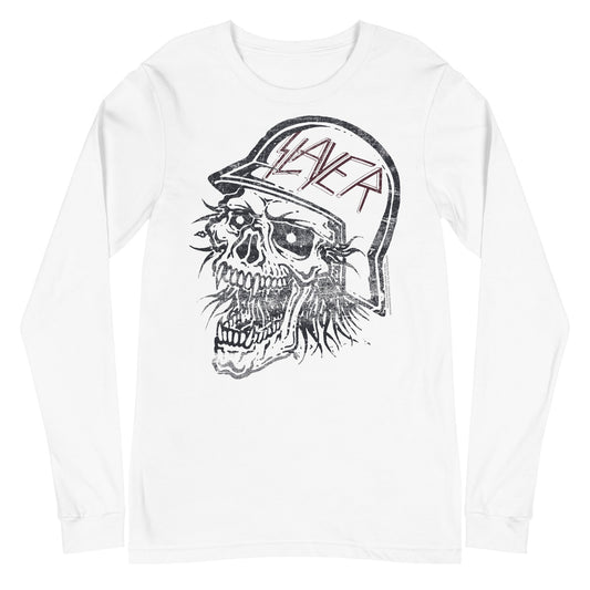 MerchMoment Slayer - Stamped Skull Long Sleeve T-Shirt White