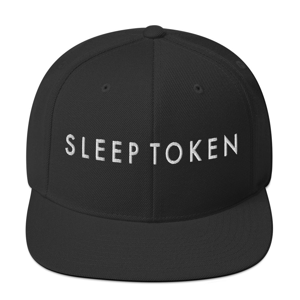 MerchMoment Sleep Token Logo White Embroidered Snap Back Hat