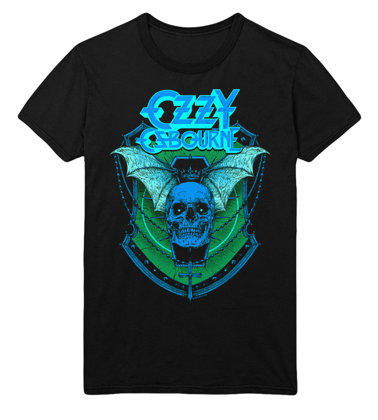 Stakes Ozzy Osbourne Neon Blue Bat Jumbo Print T-Shirt Black