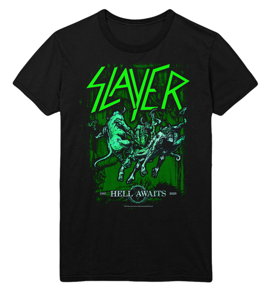 Stakes Slayer Neon Hell Awaits Jumbo Print T-Shirt Black