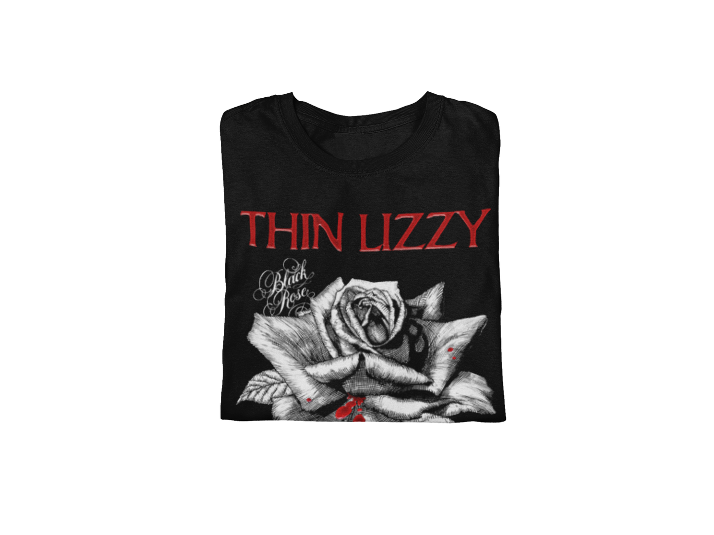 Stakes Thin Lizzy - Black Rose Jumbo Print T-Shirt Black